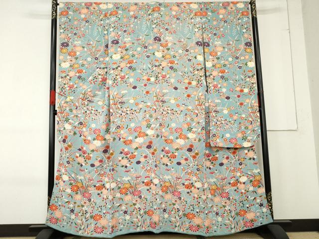 平和屋着物●豪華振袖　草花文　鬼しぼ縮緬　ますいわ屋扱い　正絹　逸品　AABE8641cs 平和屋着物○豪華振袖 草花文 鬼しぼ縮緬 ますいわ屋扱い 正絹