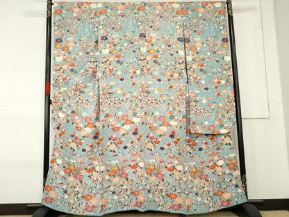 平和屋着物●豪華振袖　草花文　鬼しぼ縮緬　ますいわ屋扱い　正絹　逸品　AABE8641cs