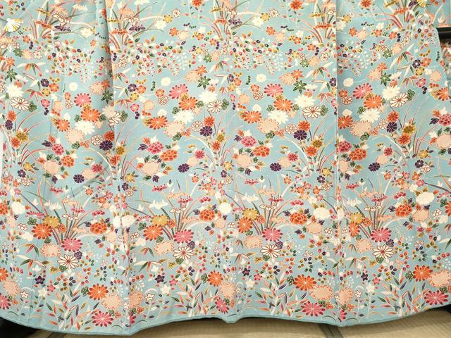 平和屋着物●豪華振袖　草花文　鬼しぼ縮緬　ますいわ屋扱い　正絹　逸品　AABE8641cs