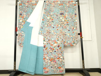 平和屋着物●豪華振袖　草花文　鬼しぼ縮緬　ますいわ屋扱い　正絹　逸品　AABE8641cs