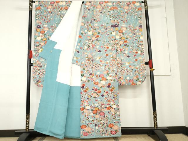 平和屋着物●豪華振袖　草花文　鬼しぼ縮緬　ますいわ屋扱い　正絹　逸品　AABE8641cs