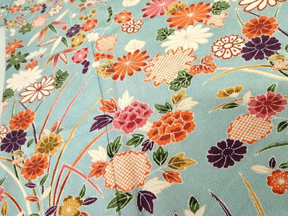 平和屋着物●豪華振袖　草花文　鬼しぼ縮緬　ますいわ屋扱い　正絹　逸品　AABE8641cs
