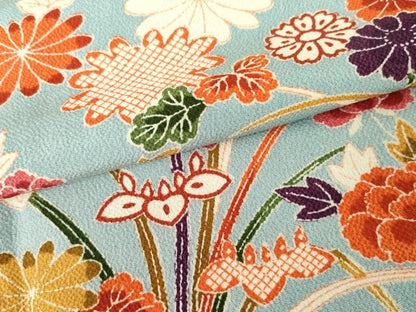 平和屋着物●豪華振袖　草花文　鬼しぼ縮緬　ますいわ屋扱い　正絹　逸品　AABE8641cs