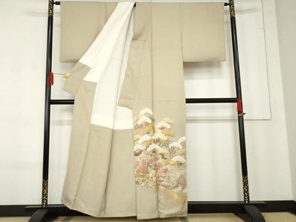 平和屋着物●豪華色留袖　作家物　龍谷　駒刺繍　流水花松文　金彩　正絹　逸品　AABE8644cs