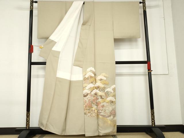 平和屋着物●豪華色留袖　作家物　龍谷　駒刺繍　流水花松文　金彩　正絹　逸品　AABE8644cs