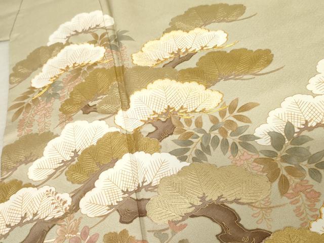 平和屋着物●豪華色留袖　作家物　龍谷　駒刺繍　流水花松文　金彩　正絹　逸品　AABE8644cs 平和屋着物○豪華色留袖 作家物 龍谷 駒刺繍 流水花松文 金彩