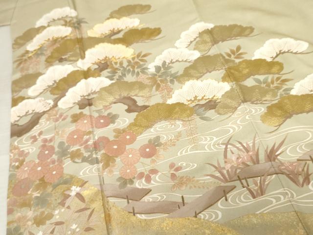 平和屋着物●豪華色留袖　作家物　龍谷　駒刺繍　流水花松文　金彩　正絹　逸品　AABE8644cs