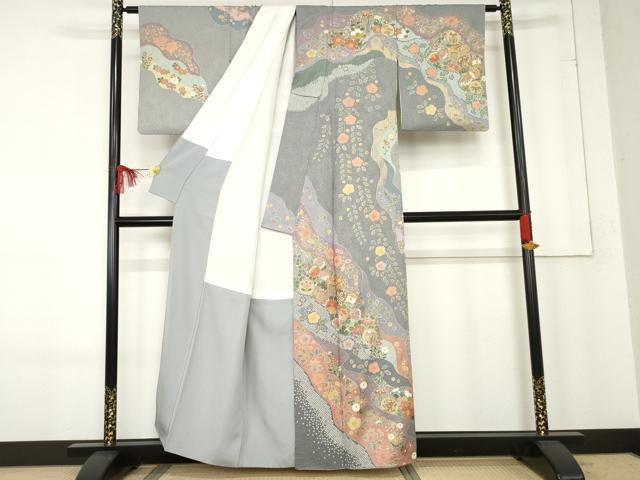 平和屋着物●訪問着　辻が花　御所車吉祥花文　金彩　正絹　逸品　AABE8648cs 平和屋着物○訪問着 辻が花 御所車吉祥花文 金彩 正絹 逸品 AABE8648cs