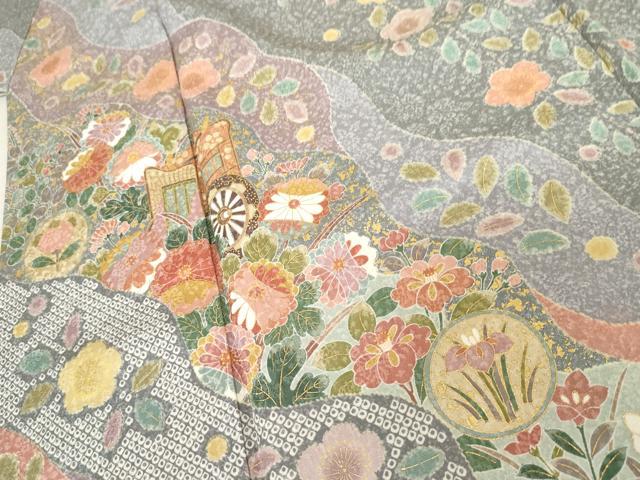 平和屋着物●訪問着　辻が花　御所車吉祥花文　金彩　正絹　逸品　AABE8648cs 平和屋着物○訪問着 辻が花 御所車吉祥花文 金彩 正絹 逸品 AABE8648cs