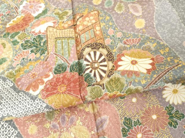 平和屋着物●訪問着　辻が花　御所車吉祥花文　金彩　正絹　逸品　AABE8648cs