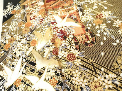 平和屋着物●豪華振袖　駒刺繍　飛鶴吉祥花文　暈し染め　金彩　正絹　逸品　AABE8649cs