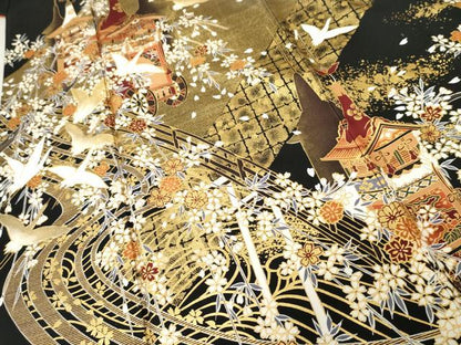 平和屋着物●豪華振袖　駒刺繍　飛鶴吉祥花文　暈し染め　金彩　正絹　逸品　AABE8649cs