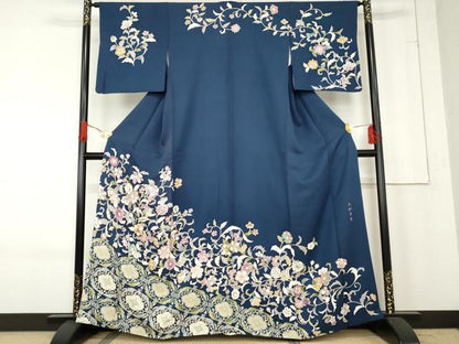 平和屋着物●訪問着　駒刺繍　大和貝紫　更紗花唐草文　健勝苑扱い　正絹　逸品　AABE8650cs