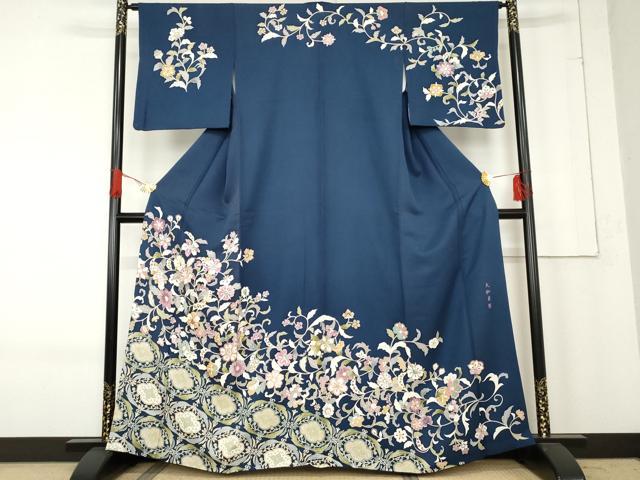 平和屋着物●訪問着　駒刺繍　大和貝紫　更紗花唐草文　健勝苑扱い　正絹　逸品　AABE8650cs