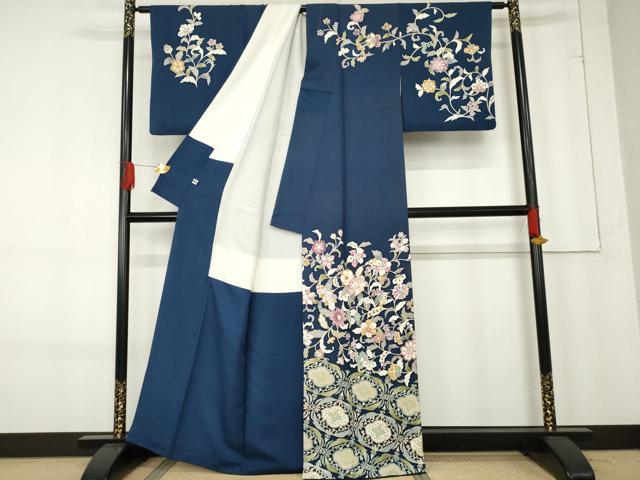 平和屋着物●訪問着　駒刺繍　大和貝紫　更紗花唐草文　健勝苑扱い　正絹　逸品　AABE8650cs