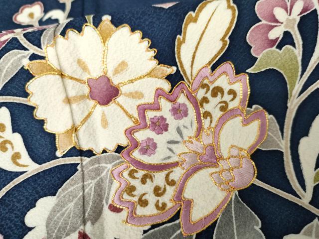 平和屋着物●訪問着　駒刺繍　大和貝紫　更紗花唐草文　健勝苑扱い　正絹　逸品　AABE8650cs