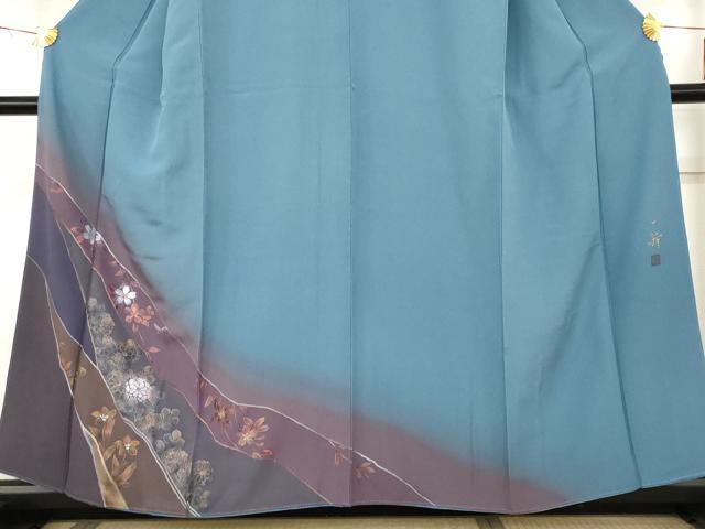 平和屋着物●染色作家　草野一騎　訪問着　花蝶文　暈し染め　金彩　正絹　逸品　AABE8651cs