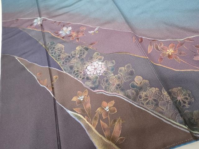 平和屋着物●染色作家　草野一騎　訪問着　花蝶文　暈し染め　金彩　正絹　逸品　AABE8651cs