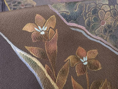 平和屋着物●染色作家　草野一騎　訪問着　花蝶文　暈し染め　金彩　正絹　逸品　AABE8651cs