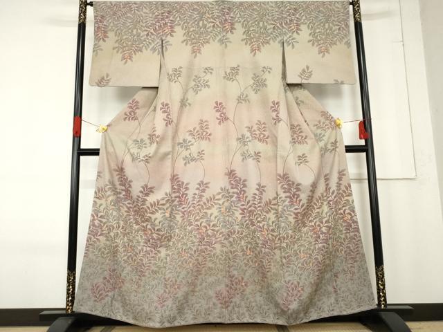 平和屋着物●訪問着　枝葉文　暈し染め　金彩　正絹　逸品　AABE8652cs