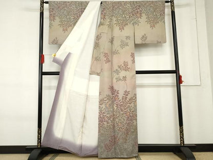 平和屋着物●訪問着　枝葉文　暈し染め　金彩　正絹　逸品　AABE8652cs