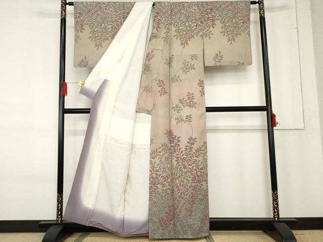 平和屋着物●訪問着　枝葉文　暈し染め　金彩　正絹　逸品　AABE8652cs