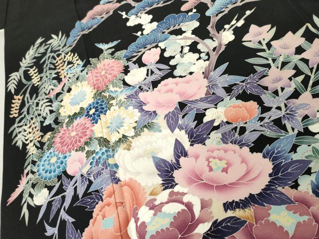 平和屋着物●本加賀友禅作家　染元千紅代表　寺西一紘　黒留袖　花車文　正絹　逸品　AABE8653cs