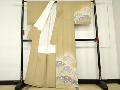 平和屋着物●染色作家　林淳一　訪問着　刺繍　重ね山花文　暈し染め　金糸　正絹　逸品　AABE8656cs