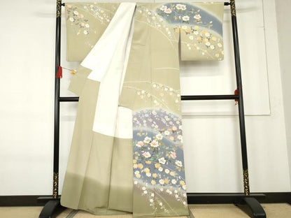 平和屋着物●十日町友禅作家　岡村蒼風　訪問着　枝花文　暈し染め　正絹　逸品　AABE8657cs