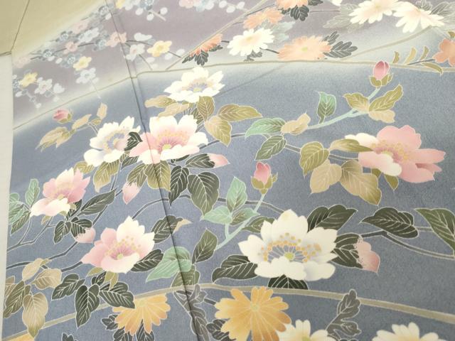 平和屋着物○十日町友禅作家 岡村蒼風 訪問着 枝花文 暈