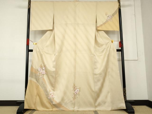 平和屋着物●訪問着　草花文　銀彩　正絹　逸品　AABE8658cs
