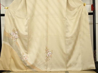 平和屋着物●訪問着　草花文　銀彩　正絹　逸品　AABE8658cs