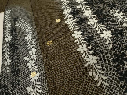平和屋着物●訪問着　総絞り　駒刺繍　枝垂れ花文　金彩　正絹　逸品　未使用　AABE8662cs