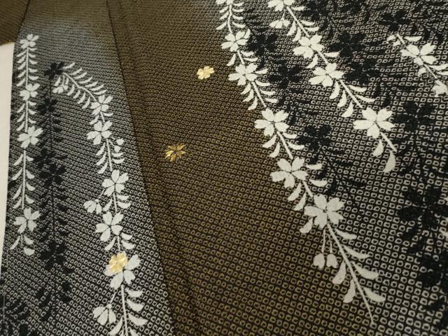 平和屋着物●訪問着　総絞り　駒刺繍　枝垂れ花文　金彩　正絹　逸品　未使用　AABE8662cs
