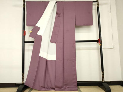 平和屋着物●上質な色無地　雪輪重ね菱地紋　若紫色　正絹　逸品　AABE8663cs