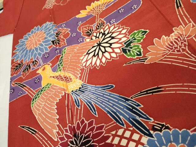 平和屋着物●豪華振袖　紅型　流水花鳥文　正絹　逸品　AABE8664cs
