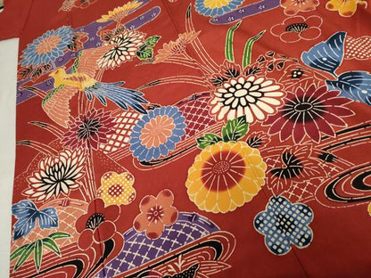 平和屋着物●豪華振袖　紅型　流水花鳥文　正絹　逸品　AABE8664cs