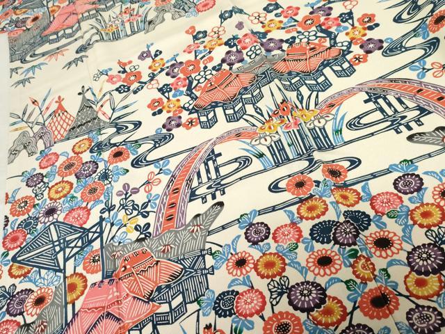 平和屋着物●本場琉球紅型　振袖　渡り椿風景文　正絹　逸品　AABE8666cs 平和屋着物○本場琉球紅型 振袖 渡り椿風景文 正絹 逸品 AABE8666cs
