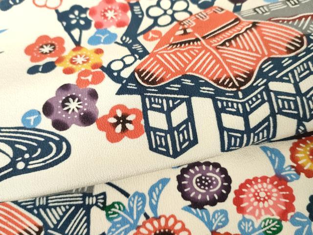 平和屋着物●本場琉球紅型　振袖　渡り椿風景文　正絹　逸品　AABE8666cs 平和屋着物○本場琉球紅型 振袖 渡り椿風景文 正絹 逸品 AABE8666cs