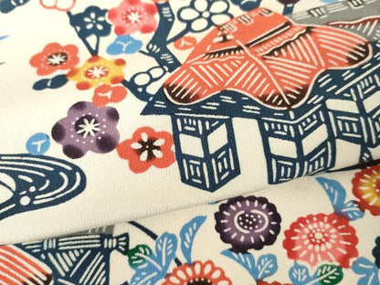 平和屋着物●本場琉球紅型　振袖　渡り椿風景文　正絹　逸品　AABE8666cs