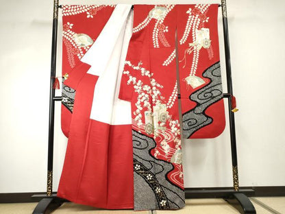 平和屋着物●豪華振袖　絞り　御所車吉祥花文　金銀彩　正絹　逸品　AABE8668cs