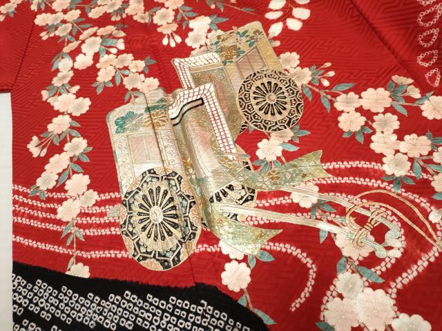 平和屋着物●豪華振袖　絞り　御所車吉祥花文　金銀彩　正絹　逸品　AABE8668cs 平和屋着物○豪華振袖 絞り 御所車吉祥花文 金銀彩 正絹 逸品