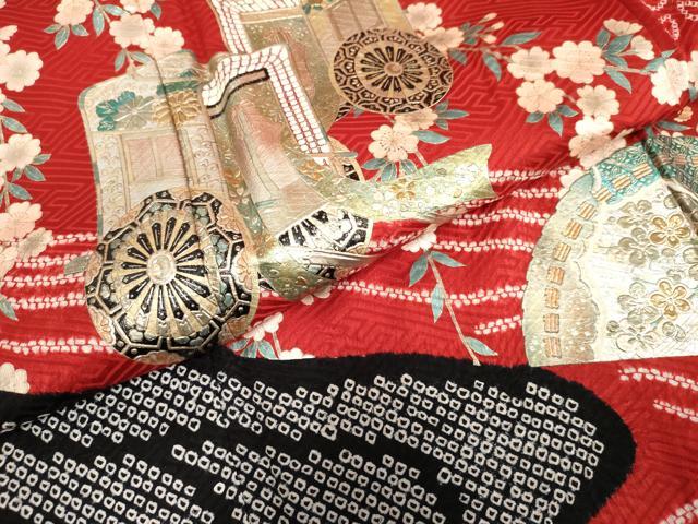 平和屋着物○豪華振袖 絞り 御所車吉祥花文 金銀彩 正絹 逸品 AABE8668cs