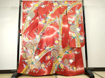 平和屋着物●豪華振袖　友禅　駒刺繍　正倉院吉祥花文　暈し染め　金糸　金彩　正絹　逸品　AABE8669cs