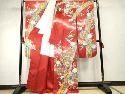 平和屋着物●豪華振袖　友禅　駒刺繍　正倉院吉祥花文　暈し染め　金糸　金彩　正絹　逸品　AABE8669cs