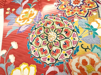 平和屋着物●豪華振袖　友禅　駒刺繍　正倉院吉祥花文　暈し染め　金糸　金彩　正絹　逸品　AABE8669cs