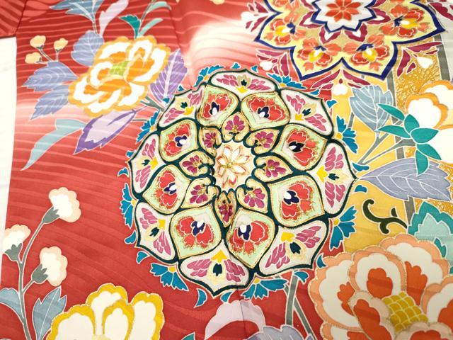 平和屋着物●豪華振袖　友禅　駒刺繍　正倉院吉祥花文　暈し染め　金糸　金彩　正絹　逸品　AABE8669cs