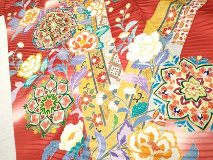平和屋着物●豪華振袖　友禅　駒刺繍　正倉院吉祥花文　暈し染め　金糸　金彩　正絹　逸品　AABE8669cs