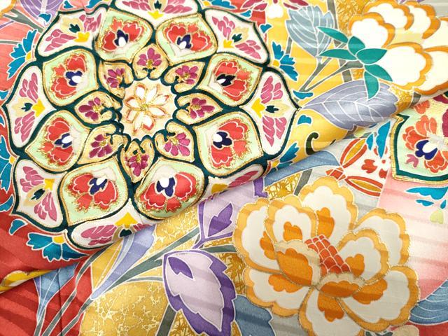 平和屋着物●豪華振袖　友禅　駒刺繍　正倉院吉祥花文　暈し染め　金糸　金彩　正絹　逸品　AABE8669cs