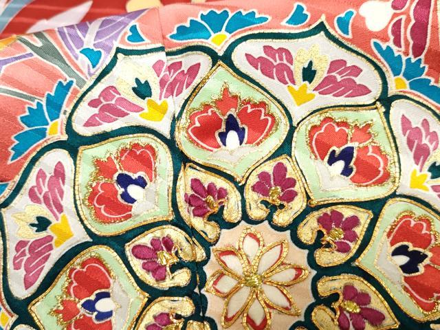 平和屋着物●豪華振袖　友禅　駒刺繍　正倉院吉祥花文　暈し染め　金糸　金彩　正絹　逸品　AABE8669cs